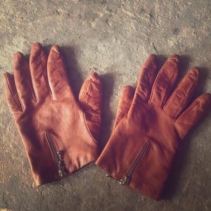 JCrew Collection leather gloves cashmere lining